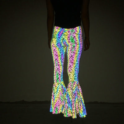 Pantalones Acampanados Reflectantes de Cintura Alta para Mujer - Image 35