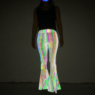 Pantalones Acampanados Reflectantes de Cintura Alta para Mujer - Image 36