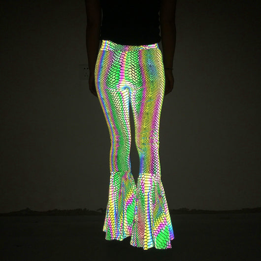 Pantalones Acampanados Reflectantes de Cintura Alta para Mujer - Image 43