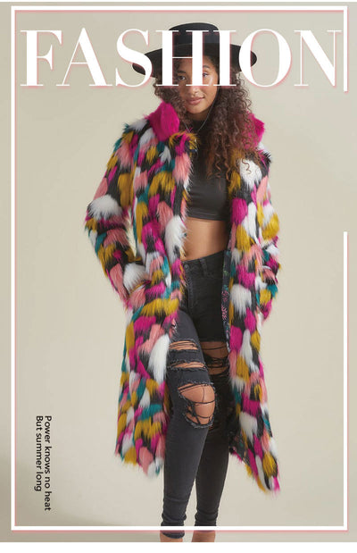 Abrigo Midi para Mujer con Cuello de Pelaje Arcoíris - Image 16