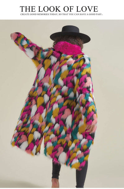 Abrigo Midi para Mujer con Cuello de Pelaje Arcoíris - Image 17