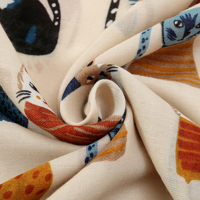 Bufanda Larga de Otoño e Invierno con Gato Cartoon - Poliéster Suave para Mujer - Image 14