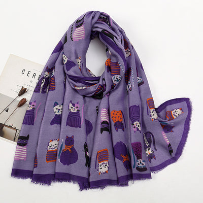 Bufanda Larga de Otoño e Invierno con Gato Cartoon - Poliéster Suave para Mujer - Image 25