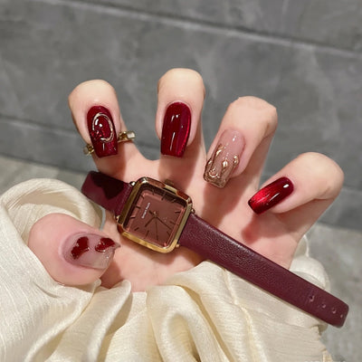 Uñas de Novia Ojo de Gato Rojo Intenso - Aplicación Manual Premium - Image 11