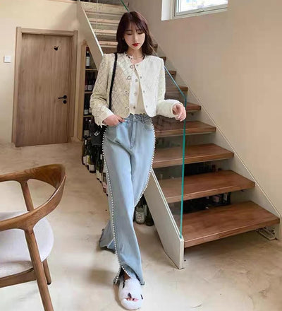 Jeans Skinny de Cintura Alta con Detalles de Perlas - Image 9