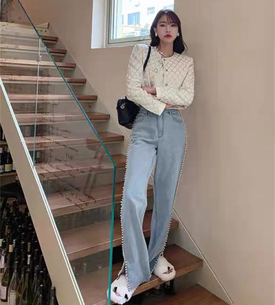 Jeans Skinny de Cintura Alta con Detalles de Perlas - Image 10