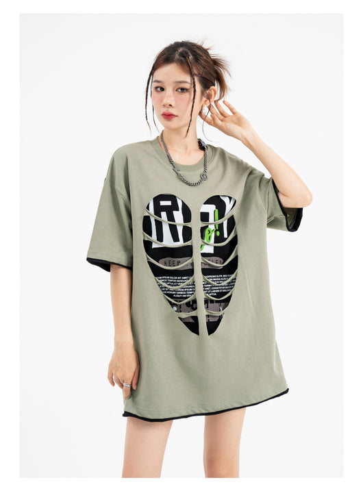 Camiseta Suelta con Detalles Rasgados y Costuras Decorativas - Image 18