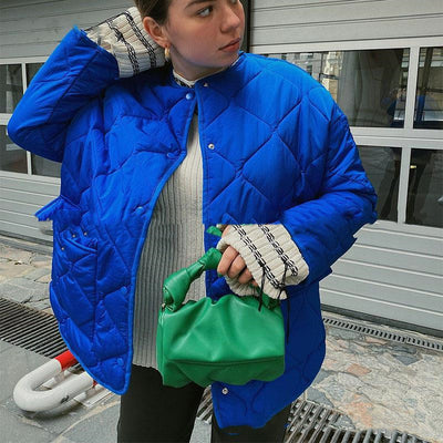 Abrigo de Algodón Azul Holgado Cuello Redondo para Mujer - Image 11