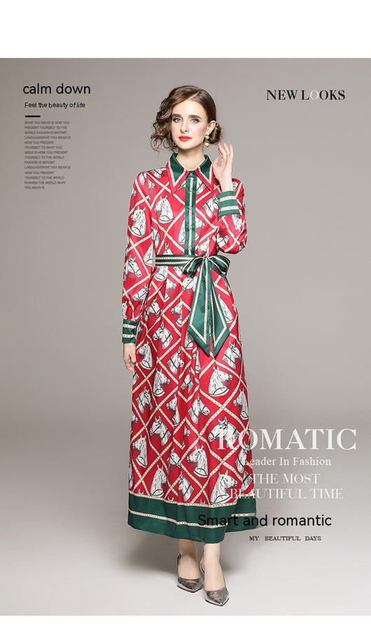 Vestido Camisero Plisado con Estampado Floral Vintage y Cinturón - Image 38