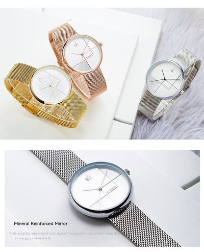 Reloj de Pulsera Mujer Minimalista Geométrico con Malla Metálica - Image 7