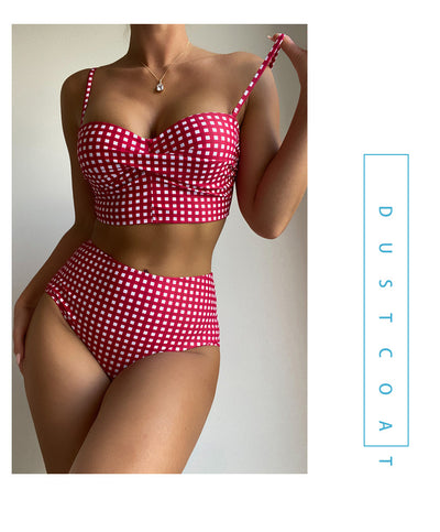 Bikini de Cintura Alta Estampado Cuadros con Abertura Sexy - Image 23