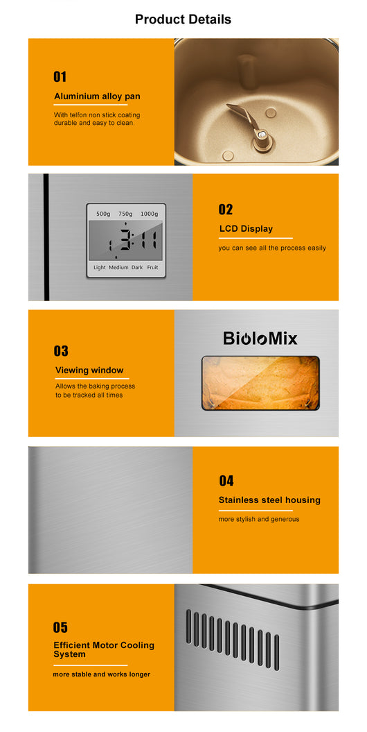 Máquina Panificadora Automática Biolomix Acero Inoxidable 1kg 19 Programas - Image 12