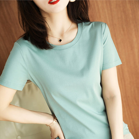 Blusa de Algodón Mercerizado Manga Corta Ajustada para Mujer - Image 28