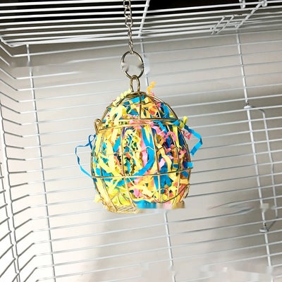 Gold metal bird cage toy filled with millet sprays, designed for pet birds to forage and play. - Image 10