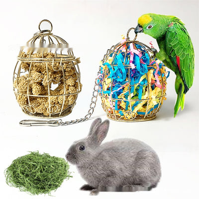 Gold metal bird cage toy filled with millet sprays, designed for pet birds to forage and play. - Image 11