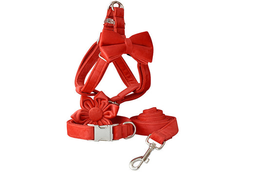 Arnés para Perro Rojo de Franela con Hebilla Dorada - Image 11