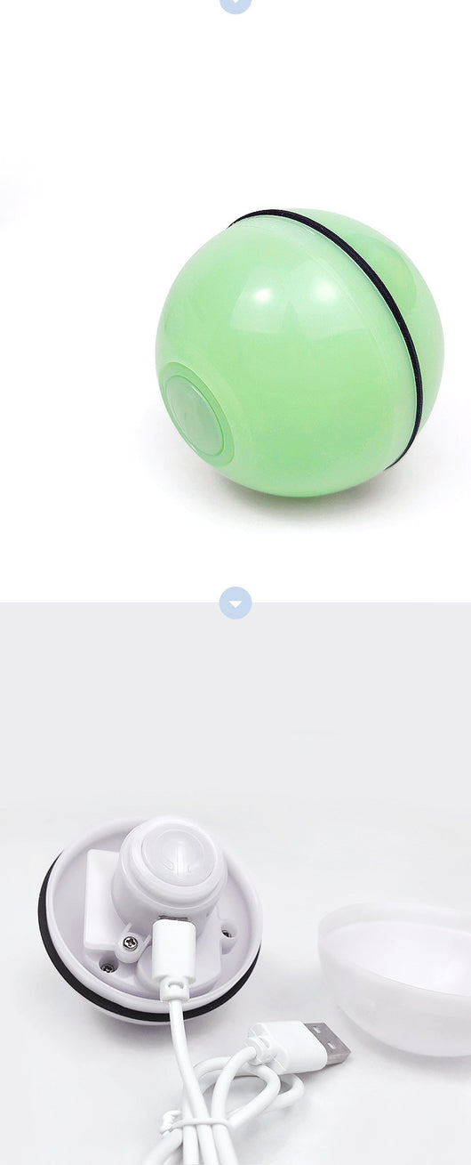 Light green spherical cat toy with a black band, designed for rolling and interactive play. - Image 8