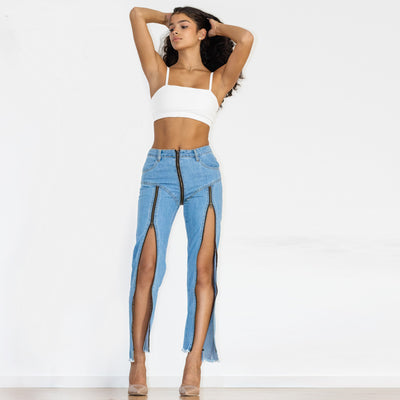 Jeans Skinny Azul Claro con Diseño de Cremallera y Corte Irregular - Image 16
