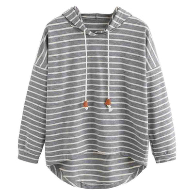 Sudadera Hoodie Suelta a Rayas Blanco y Negro - Image 9