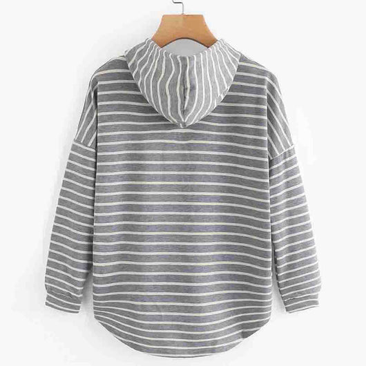 Sudadera Hoodie Suelta a Rayas Blanco y Negro - Image 10