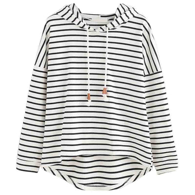 Sudadera Hoodie Suelta a Rayas Blanco y Negro - Image 11