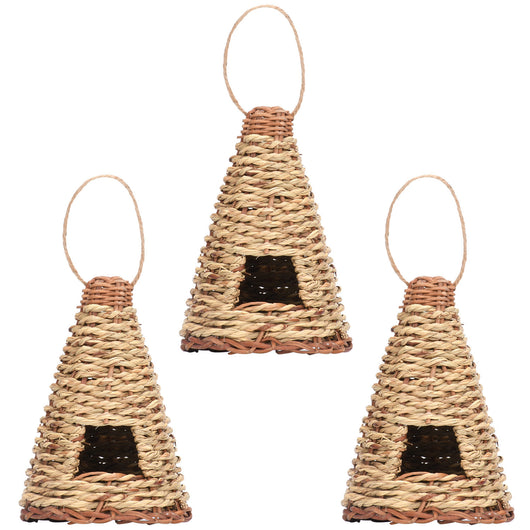 Cone-shaped, flat-bottomed bird's nest woven from natural straw with a small entrance and hanging loop. - Image 18