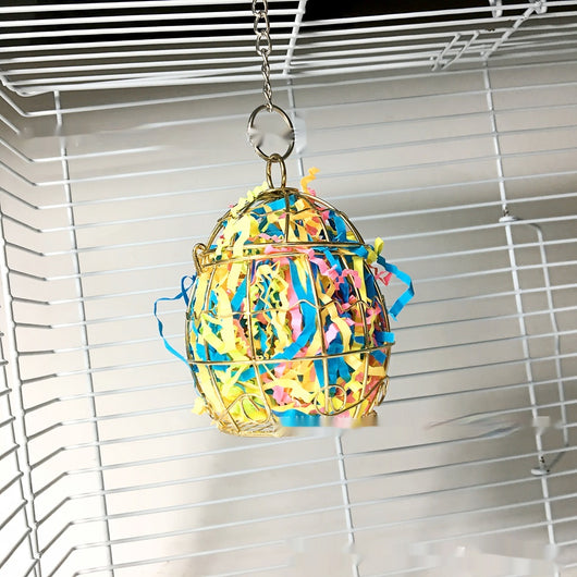 Gold metal bird cage toy filled with millet sprays, designed for pet birds to forage and play. - Image 15