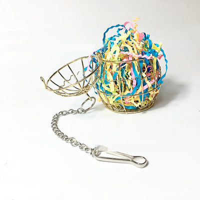 Gold metal bird cage toy filled with millet sprays, designed for pet birds to forage and play. - Image 17