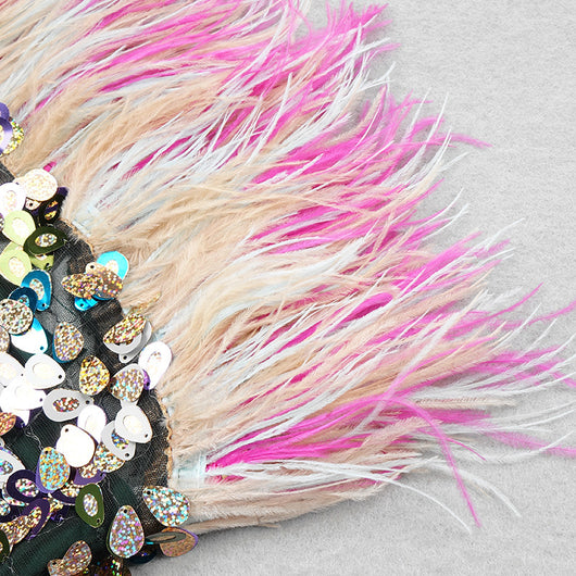 Vestido Corto Tubo Lentejuelas Degradado con Plumas Deslumbrante - Image 26