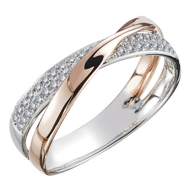 Anillo de Cobre Bicolor con Zirconia Cúbica - Diseño Geométrico X para Mujer - Image 12