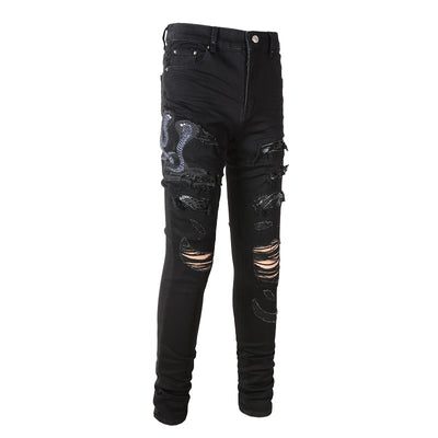 Jeans para Hombre con Parche de Serpiente de Tres Cabezas Bordado - Image 7