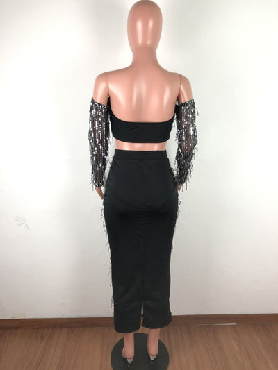 Conjunto de Dos Piezas con Malla Transparente, Lentejuelas y Borlas - Image 33