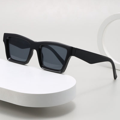 Champagne translucent rectangular sunglasses with brown lenses, featuring a simple fashion design. - Image 17