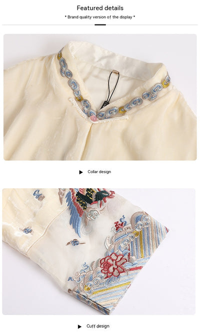 Blusa Vintage Bordada para Mujer con Cuello Mao Holgada - Image 12