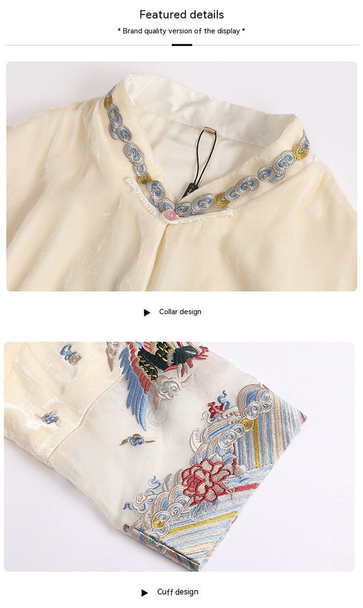 Blusa Vintage Bordada para Mujer con Cuello Mao Holgada - Image 12