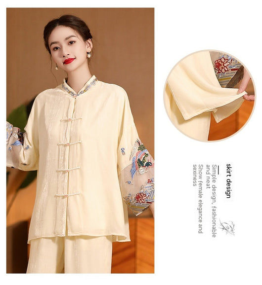 Blusa Vintage Bordada para Mujer con Cuello Mao Holgada - Image 19