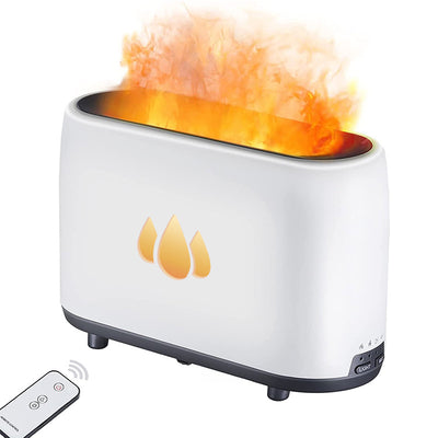 Dark gray simulated flame aromatherapy machine with a remote control, emitting a warm, flame-like light and mist. - Image 18