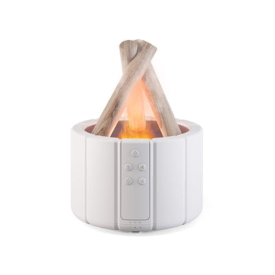 Dark gray simulated flame aromatherapy machine with a remote control, emitting a warm, flame-like light and mist. - Image 20