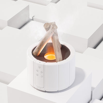 Dark gray simulated flame aromatherapy machine with a remote control, emitting a warm, flame-like light and mist. - Image 21