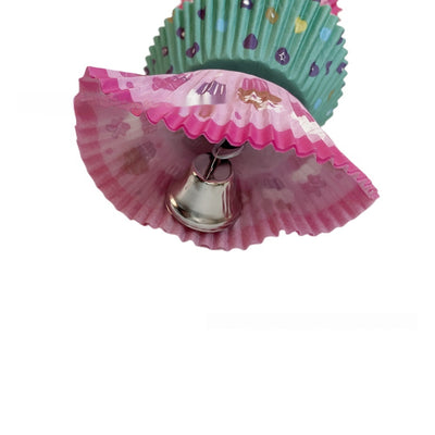 Two parrot shredding toys, shaped like cupcakes with paper straws, featuring colorful paper cups and a metal clasp. - Image 14