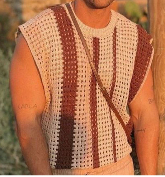 Playera Hueca Tejida a Rayas para Hombre - Image 9