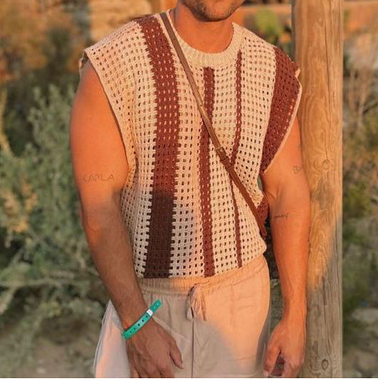 Playera Hueca Tejida a Rayas para Hombre - Image 10