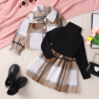 Conjunto de Dos Piezas: Vestido Cuello Alto a Cuadros con Chaqueta - Image 17