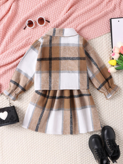 Conjunto de Dos Piezas: Vestido Cuello Alto a Cuadros con Chaqueta - Image 19