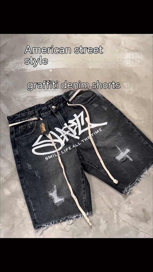Shorts Denim Destructivo con Efecto Graffiti - Image 7