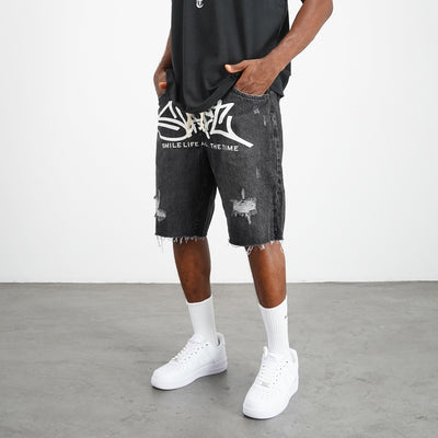 Shorts Denim Destructivo con Efecto Graffiti - Image 8