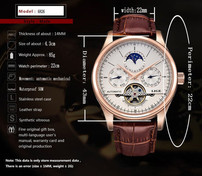 Reloj Automático de Hombre con Correa de Cuero Resistente al Agua - Image 6