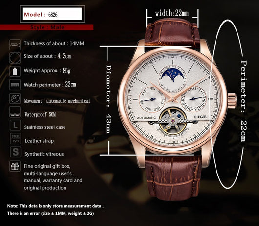 Reloj Automático de Hombre con Correa de Cuero Resistente al Agua - Image 6