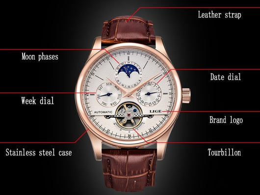 Reloj Automático de Hombre con Correa de Cuero Resistente al Agua - Image 8