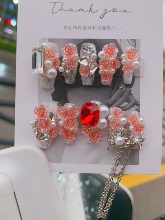 Pegatinas de Uñas con Cristales Brillantes Hechas a Mano - Image 18